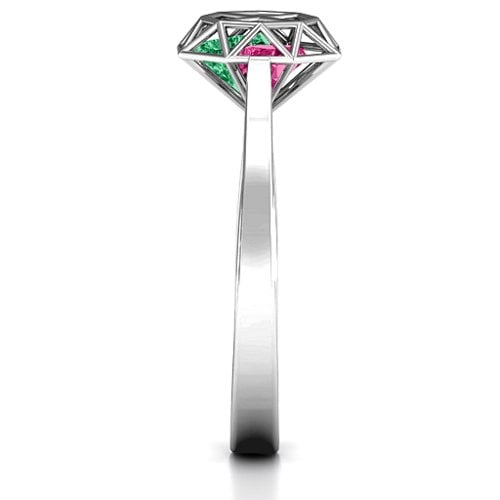 Diamond Cage Ring with Encased Heart Stones