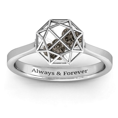 Diamond Cage Ring with Encased Heart Stones