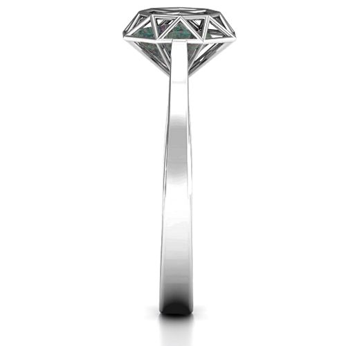 Diamond Cage Ring with Encased Heart Stones – Sterling Silver with Alexandrite