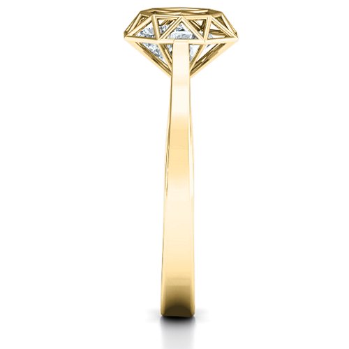Diamond Cage Ring with Encased Heart Stones – 10K Yellow Gold with Diamond