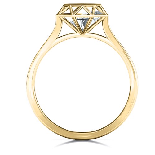 Diamond Cage Ring with Encased Heart Stones – 10K Yellow Gold with Diamond