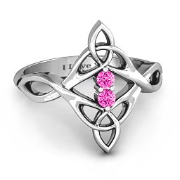 Celtic Sparkle Ring with Interwoven Infinity Band in 925 Sterling Silver with Pink Tourmaline