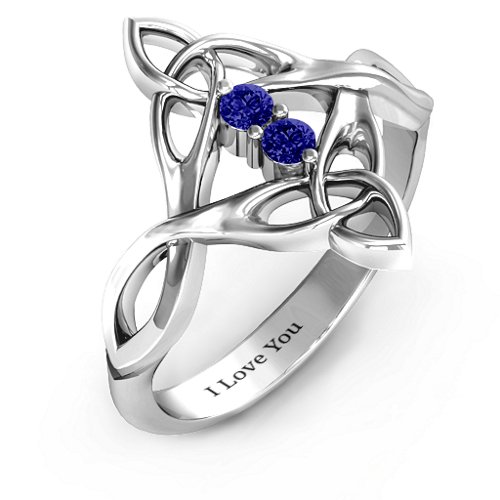Celtic Sparkle Ring with Interwoven Infinity Band – Sterling Silver with Blue Sapphire