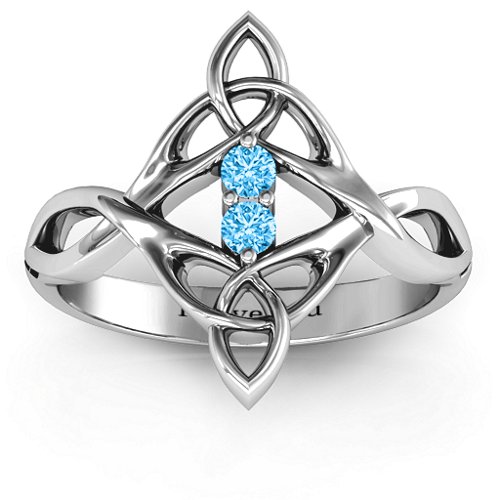 Celtic Sparkle Ring with Interwoven Infinity Band – Sterling Silver with Blue Topaz