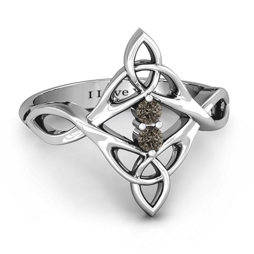 Celtic Sparkle Ring with Interwoven Infinity Band – Sterling Silver with Smokey Quartz