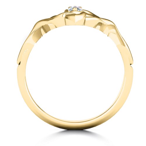 Celtic Sparkle Ring with Interwoven Infinity Band – 10K Yellow Gold with Amethyst and Cubic Zirconia