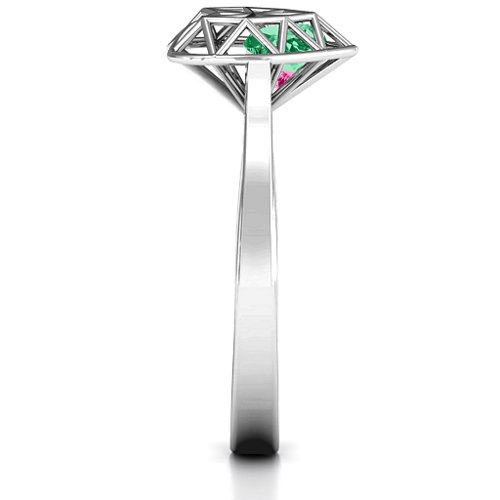 Diamond Heart Cage Ring With Encased Heart Stones