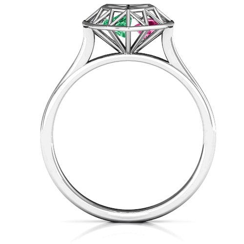 Diamond Heart Cage Ring With Encased Heart Stones