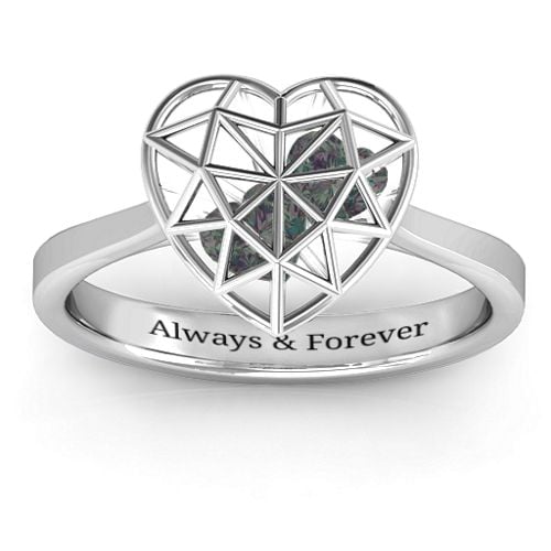 Diamond Heart Cage Ring With Encased Heart Stones