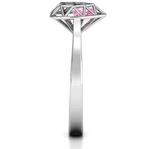 Diamond Heart Cage Ring With Encased Heart Stones – Sterling Silver with Pink Tourmaline