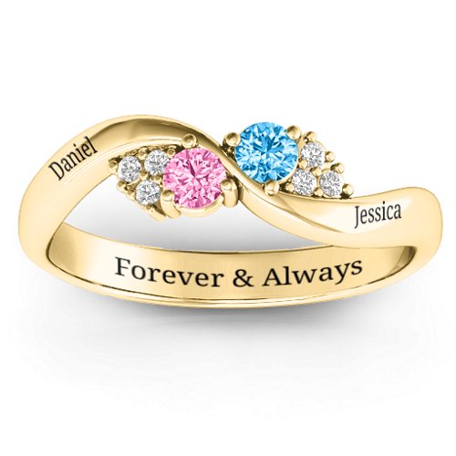 Everyday Dream Ring With Shoulder Accents – 14K Yellow Gold with Pink Tourmaline, Blue Topaz, and White Premium Zirconia