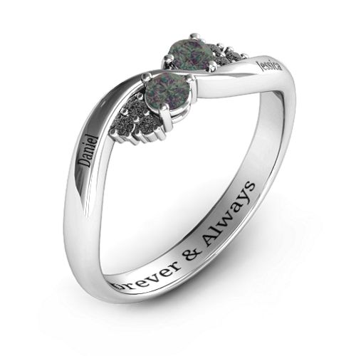 Everyday Dream Ring With Shoulder Accents – Sterling Silver with Alexandrite and Black Premium Zirconia