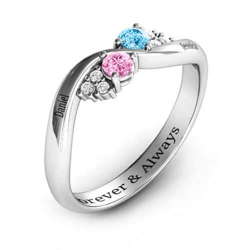 Everyday Dream Ring With Shoulder Accents – Sterling Silver with Pink Tourmaline, Blue Topaz, and White Premium Zirconia
