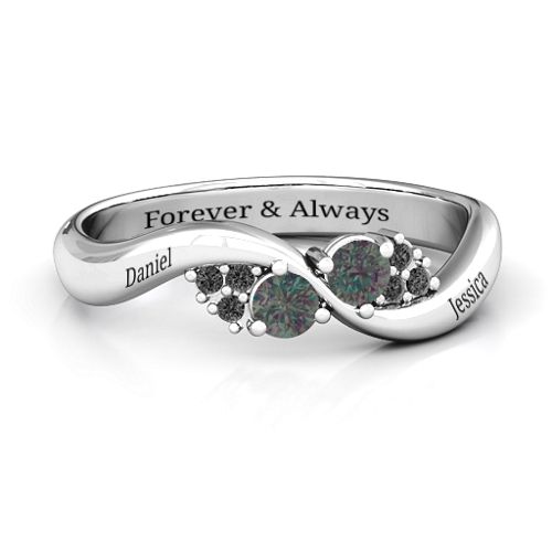 Everyday Dream Ring With Shoulder Accents – Sterling Silver with Alexandrite and Black Premium Zirconia