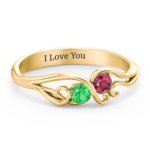 Swirl of Style Birthstone Ring – 10K Yellow Gold with Emerald and Ruby
