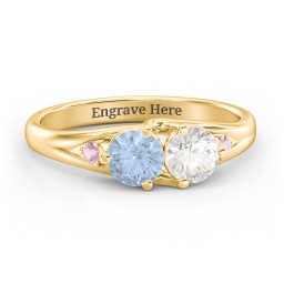 Darling Duo Double Gemstone Ring in 14K Solid Yellow Gold with Aquamarine, Cubic Zirconia, and Pink Tourmaline