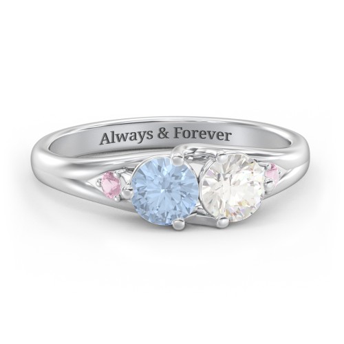 Darling Duo Double Gemstone Ring – Sterling Silver with Aquamarine, Cubic Zirconia, and Pink Tourmaline