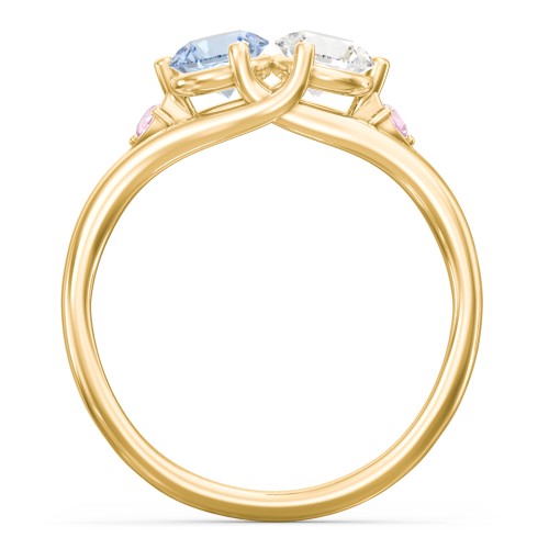 Darling Duo Double Gemstone Ring – 10K Yellow Gold with Aquamarine, Cubic Zirconia, and Pink Tourmaline