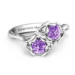 Be-leaf In Love Double Gemstone Floral Ring in 925 Sterling Silver with Amethyst