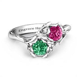 Be-leaf In Love Double Gemstone Floral Ring in 925 Sterling Silver with Emerald and Ruby