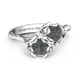 Be-leaf In Love Double Gemstone Floral Ring in 925 Sterling Silver with Alexandrite
