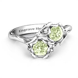 Be-leaf In Love Double Gemstone Floral Ring in 925 Sterling Silver with Peridot