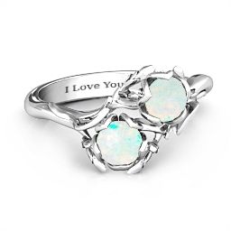 Be-leaf In Love Double Gemstone Floral Ring in 925 Sterling Silver with Opal