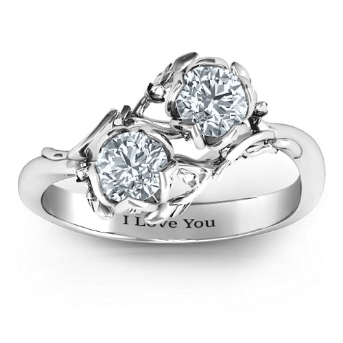 Be-leaf In Love Double Gemstone Floral Ring – Sterling Silver with Cubic Zirconia