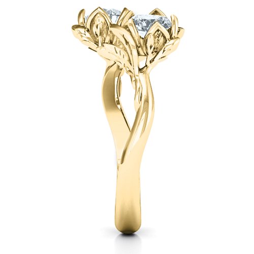 Be-leaf In Love Double Gemstone Floral Ring – 10K Yellow Gold with Cubic Zirconia