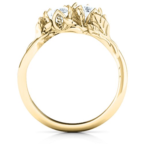 Be-leaf In Love Double Gemstone Floral Ring – 10K Yellow Gold with Cubic Zirconia