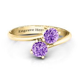 Destined For Love Double Gemstone Ring in 18K Gold Plated Silver with Amethyst
