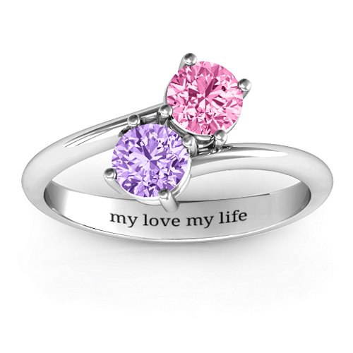 Destined For Love Double Gemstone Ring – 10K White Gold with Amethyst and Pink Tourmaline