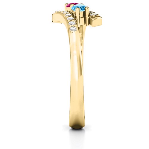 Moment We Met Two Stone Ring – 14K Yellow Gold with Ruby, Blue Topaz, and White Premium Zirconia