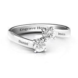 Two Stone Ring With Filigree Settings in 925 Sterling Silver with White Sapphire and Fancy Blue Premium Zirconia