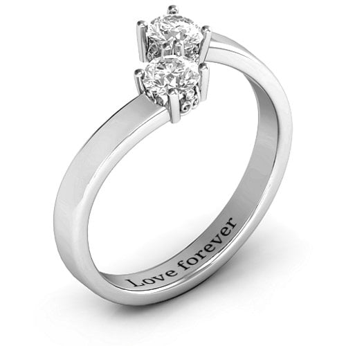 Two Stone Ring With Filigree Settings – Sterling Silver with White Sapphire