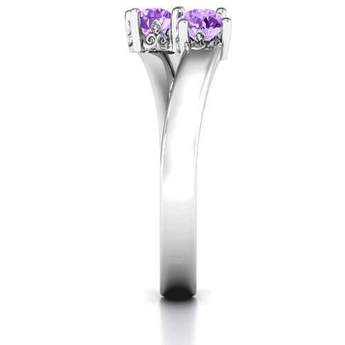 Two Stone Ring With Filigree Settings – Sterling Silver with Amethyst