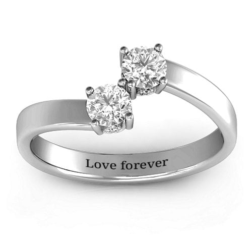 Two Stone Ring With Filigree Settings – Sterling Silver with White Sapphire