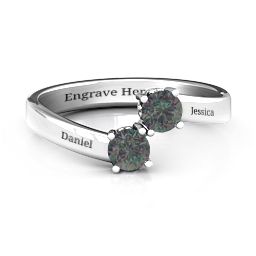 Two Stone Ring With Filigree Settings in 925 Sterling Silver with Alexandrite and Fancy Blue Premium Zirconia