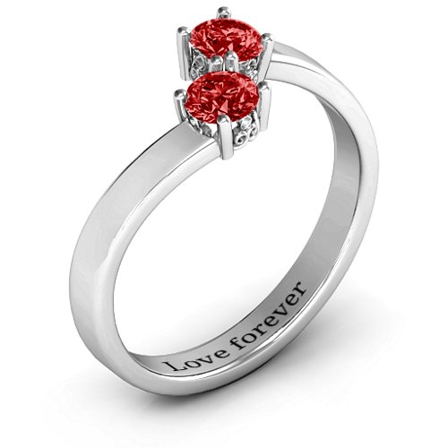 Two Stone Ring With Filigree Settings – Sterling Silver with Garnet