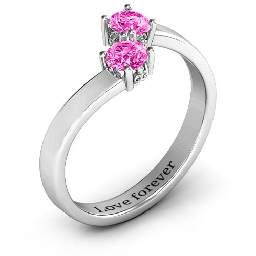 Two Stone Ring With Filigree Settings – Sterling Silver with Pink Tourmaline