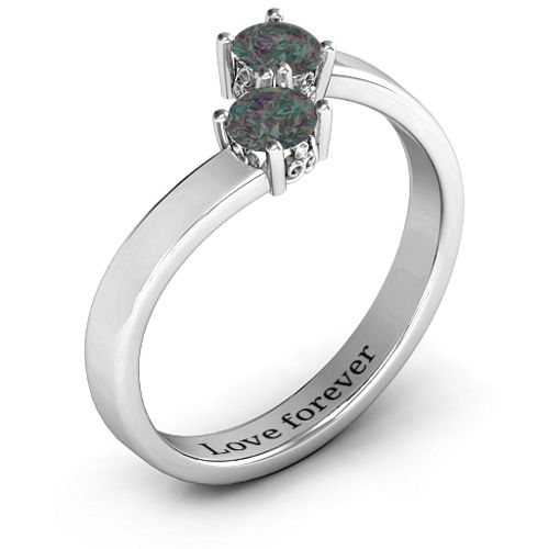Two Stone Ring With Filigree Settings – Sterling Silver with Alexandrite