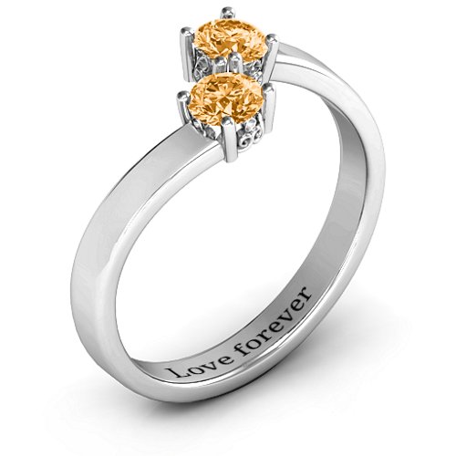 Two Stone Ring With Filigree Settings – Sterling Silver with Citrine