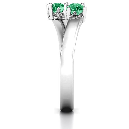 Two Stone Ring With Filigree Settings – Sterling Silver with Emerald