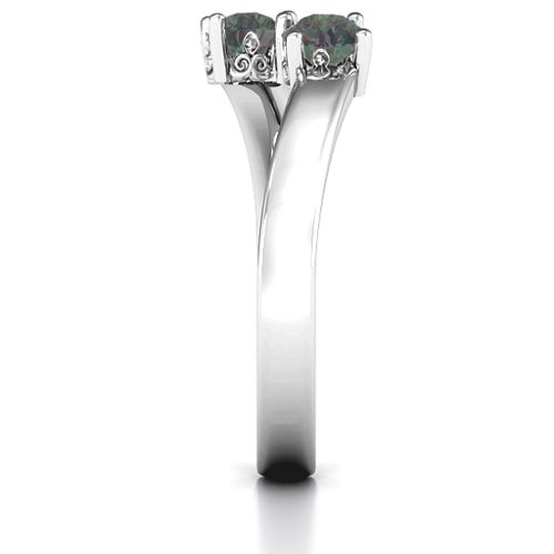 Two Stone Ring With Filigree Settings – Sterling Silver with Alexandrite