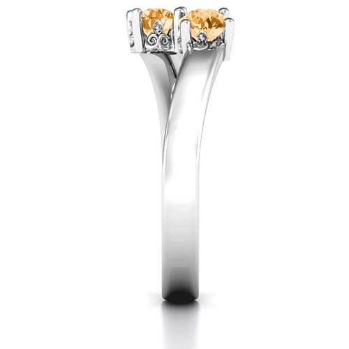 Two Stone Ring With Filigree Settings – Sterling Silver with Citrine