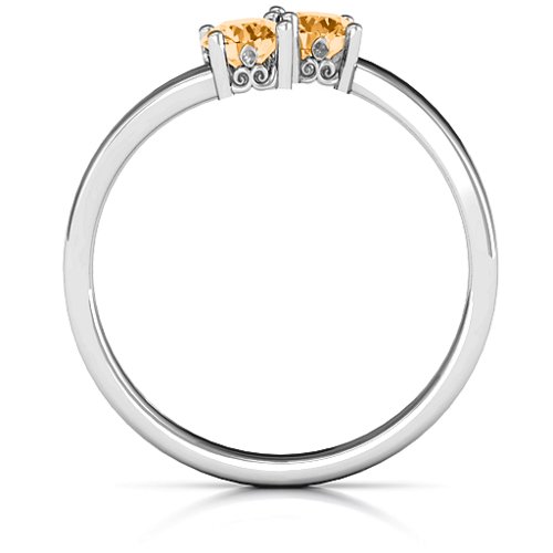 Two Stone Ring With Filigree Settings – Sterling Silver with Citrine