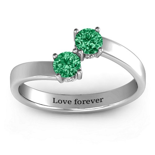 Two Stone Ring With Filigree Settings – Sterling Silver with Emerald