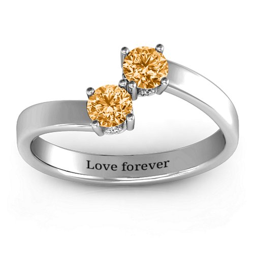 Two Stone Ring With Filigree Settings – Sterling Silver with Citrine