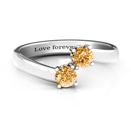 Two Stone Ring With Filigree Settings – Sterling Silver with Citrine