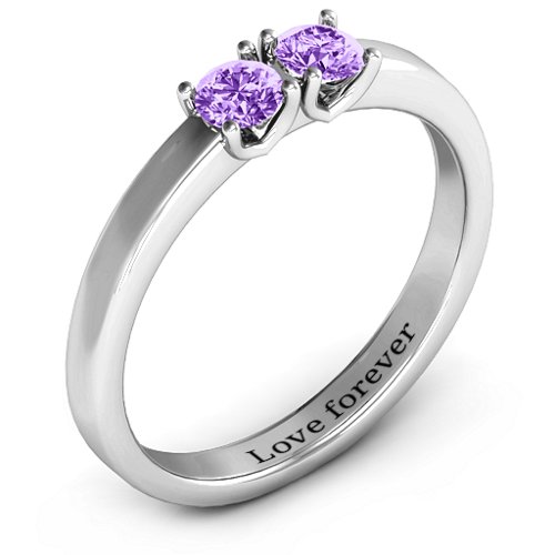 Meet In The Middle Two Stone Ring – Sterling Silver with Amethyst